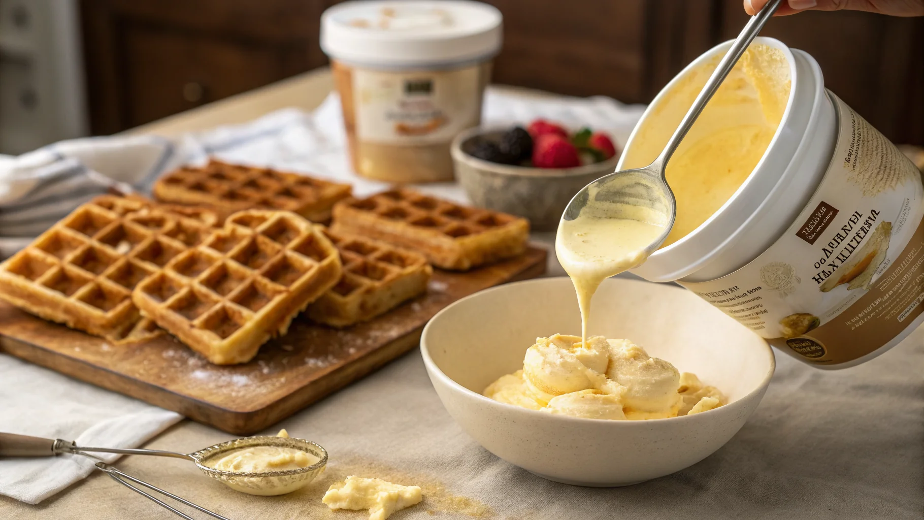 Golden Malted waffle mix producing perfect Belgian waffles